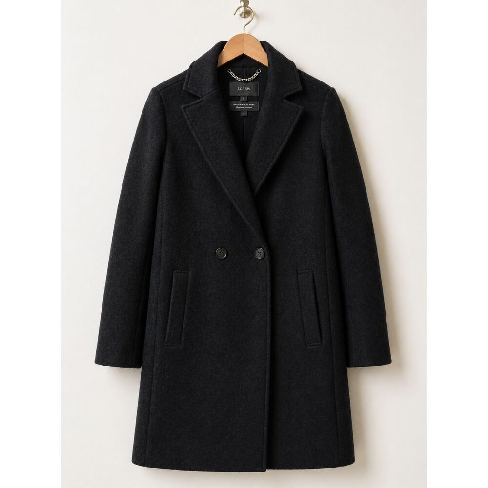 J.Crew Daphne Topcoat Italian Boiled Wool Black Minimalist Size 8 Quiet Luxury
